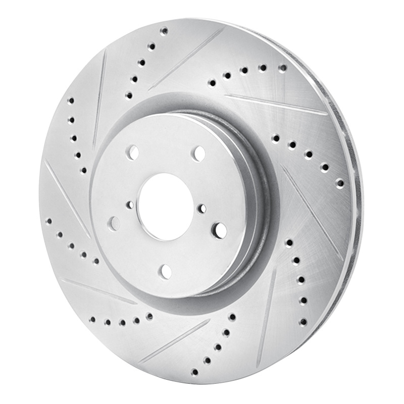 Subaru Impreza Brake Rotor (1) - Front Left - R1 Concepts - Drilled & Slotted - Silver - `05-`20